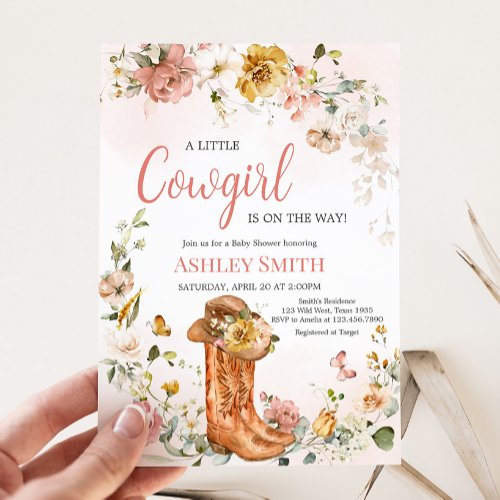 Floral Little Cowgirl Baby Shower  Invitation