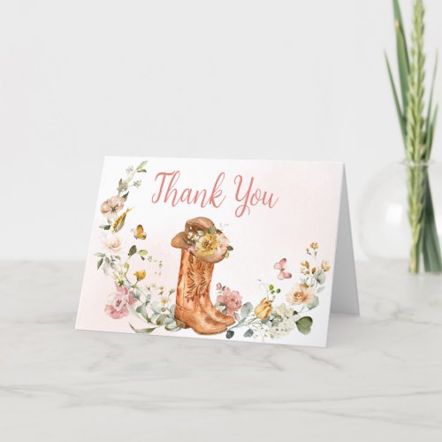 Floral Little Cowgirl Baby Shower  Thank You Card