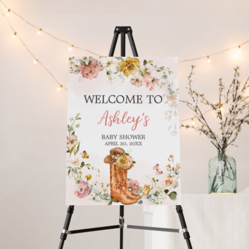 Floral Little Cowgirl Baby Shower Welcome Sign