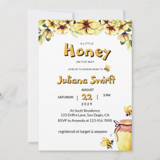 Floral  Little Honey Bee Honeycomb Baby Shower Invitation