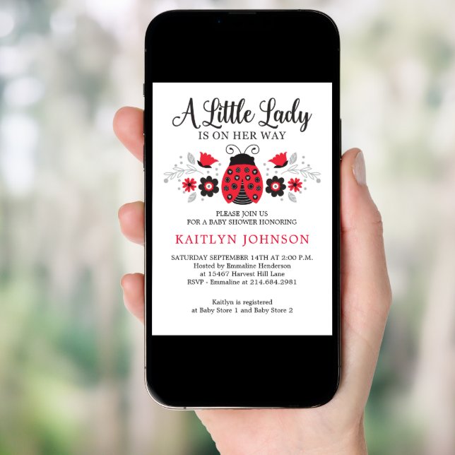 Floral Little Lady Ladybug Girl Baby Shower Invitation (Front Digital)