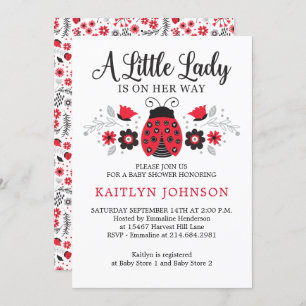 Floral Little Lady Ladybug Girl Baby Shower Invitation