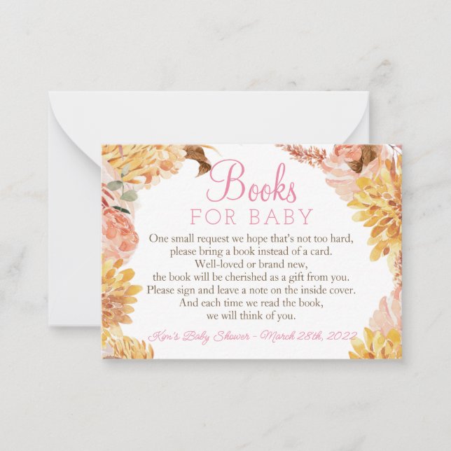 Floral Little PUMPKIN Baby Shower Books for Baby Note Card (Front)