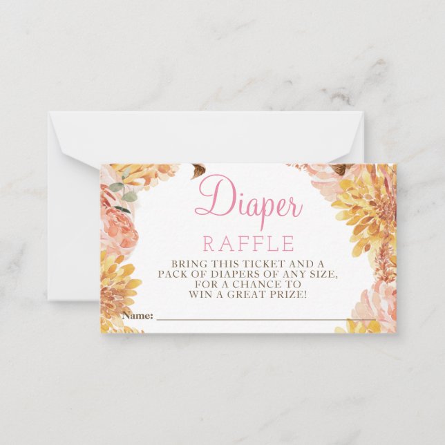 Floral Little PUMPKIN Baby Shower Diaper Raffle  Note Card (Front)