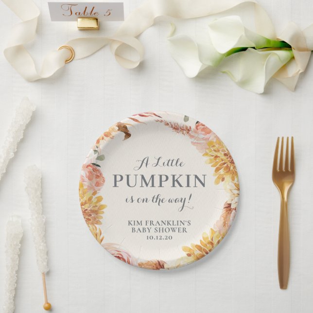 Floral Little Pumpkin Baby Shower  Paper Plates (Wedding)