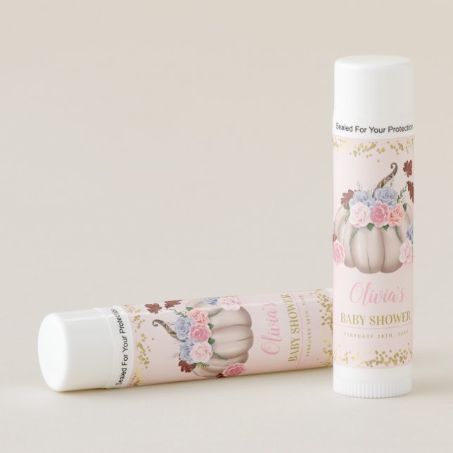 Floral Little Pumpkin Baby Shower Personalized Lip Balm (Front)