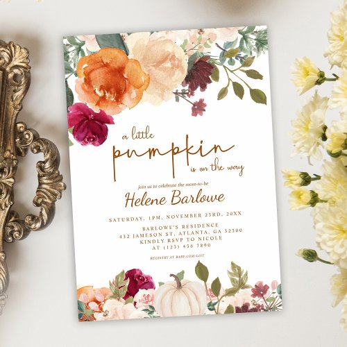 Floral Little Pumpkin Boho Baby Shower Invitation