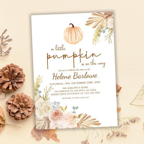 Floral Little Pumpkin Boho Baby Shower Invitation