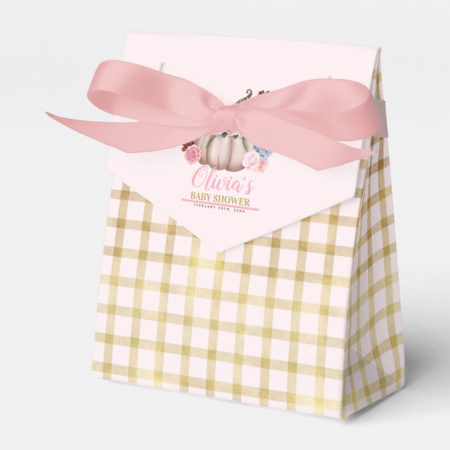 Floral Little Pumpkin Girl Baby Shower Favor Boxes (Front Side)