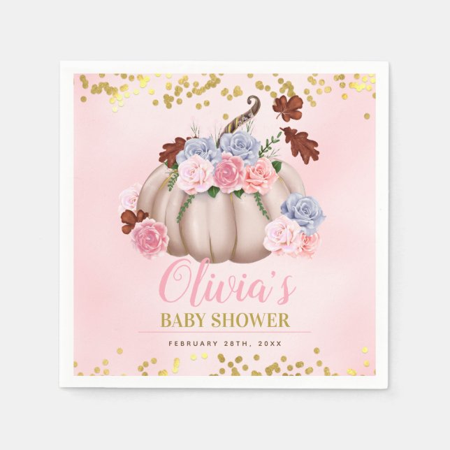 Floral Little Pumpkin Girl Baby Shower Napkins (Front)