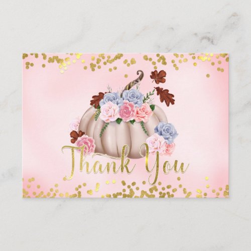 Floral Little Pumpkin Girl Baby Shower Thank You Enclosure Card