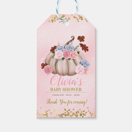 Floral Little Pumpkin Girl Baby Shower Thank You Gift Tags