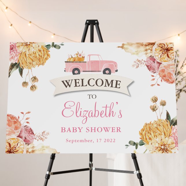 Floral Little PUMPKIN GIRL Baby Shower Welcome  Po Foam Board (In Situ (Stand))