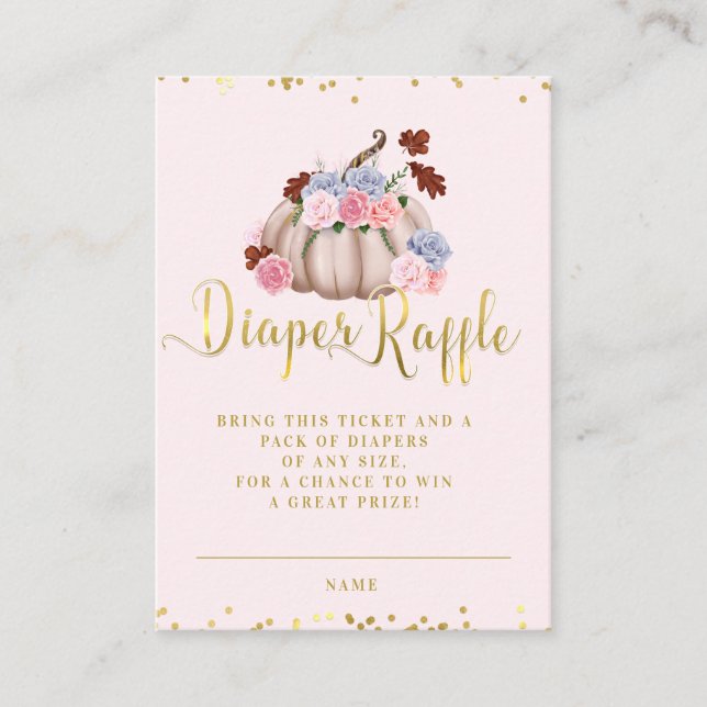 Floral Little Pumpkin Girl Diaper Raffle Ticket Enclosure Card (Front)