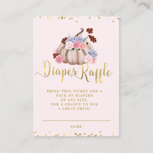 Floral Little Pumpkin Girl Diaper Raffle Ticket Enclosure Card