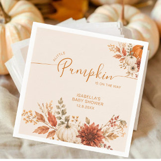 Floral Little Pumpkin on the Way Fall Watercolor Napkins