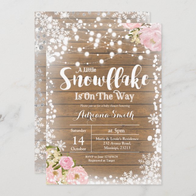 Floral little snowflake is on the way baby shower invitation (Front/Back)