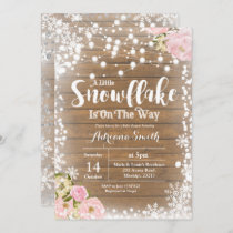 Floral little snowflake is on the way baby shower invitation