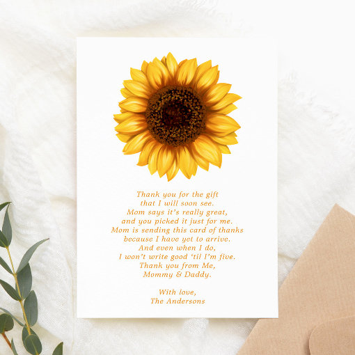 Floral Little Sunflower Baby Shower Thank You Card | Zazzle
