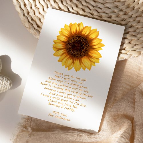 Floral Little Sunflower Baby Shower Thank You Card