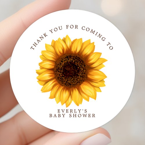 Floral Little Sunflower Baby Shower Thank You Classic Round Sticker