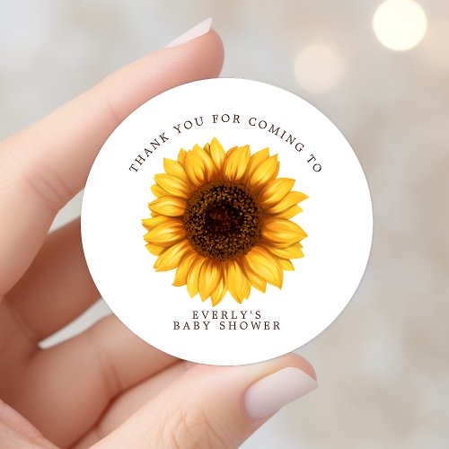 Floral Little Sunflower Baby Shower Thank You Classic Round Sticker