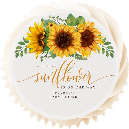 Floral Little Sunflower On The Way Baby Shower Edible Frosting Rounds