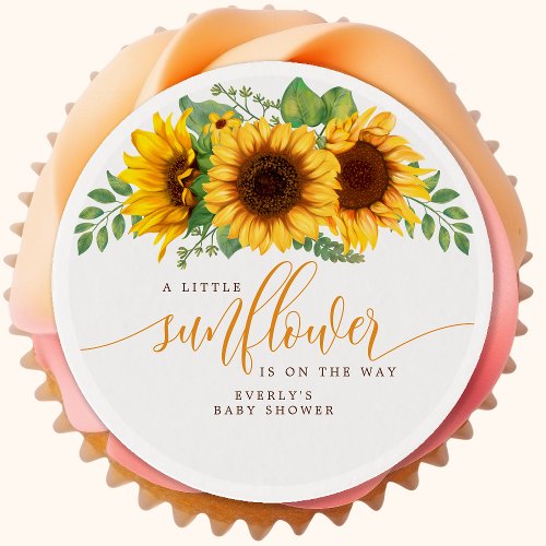Floral Little Sunflower On The Way Baby Shower Edible Frosting Rounds