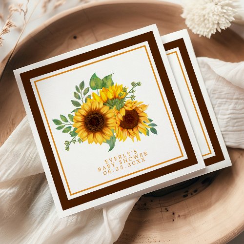 Floral Little Sunflower On The Way Baby Shower Napkins