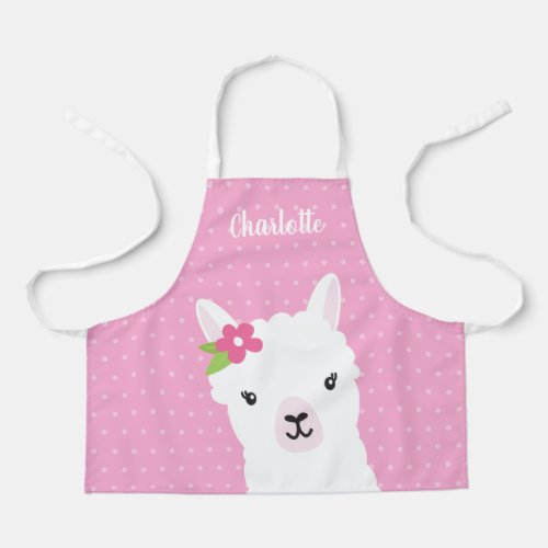 Floral Llama Alpaca Pink Girl Personalized Kids Apron