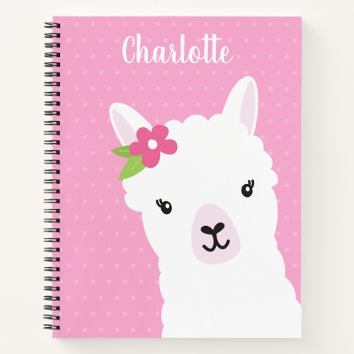 Floral Llama Alpaca Pink Personalized Girl Notebook