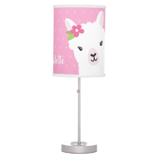 Floral Llama Alpaca Pink Personalized Girl Table Lamp