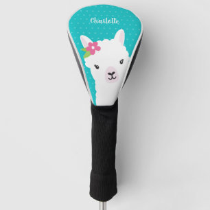 Floral Llama Alpaca Teal Girl Personalized Golf Head Cover