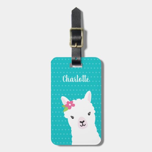 Floral Llama Alpaca Teal Personalized Luggage Tag