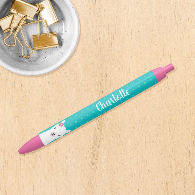 Floral Llama Alpaca Teal Personalized Pen (Creator Uploaded)