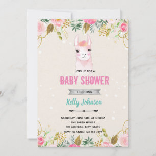 Floral llama baby shower birthday invitation