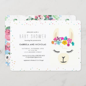 Floral Llama Baby Shower Invitation