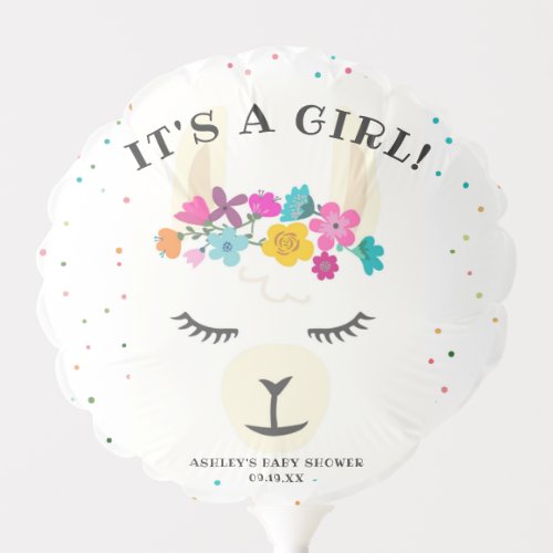 Floral Llama Baby Shower Personalized Balloon