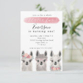 Floral Llama birthday party invitation (Standing Front)
