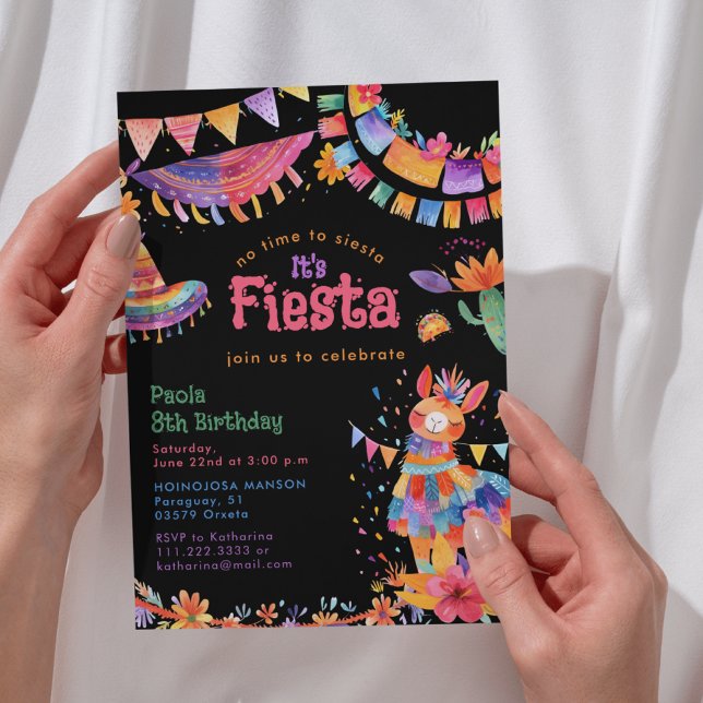 Floral Llama Cactus Mexican Fiesta Kids Birthday  Invitation (Creator Uploaded)