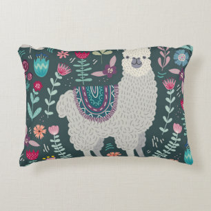 Floral Llama: Vintage Hand-Drawn Doodles Accent Pillow