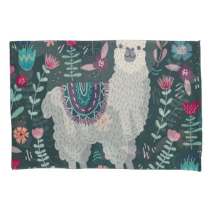 Floral Llama: Vintage Hand-Drawn Doodles Pillow Case