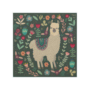 Floral Llama: Vintage Hand-Drawn Doodles Wood Wall Art