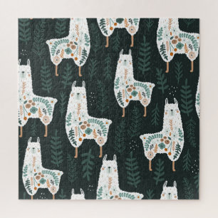 Floral Llamas Cute Vintage Texture Jigsaw Puzzle