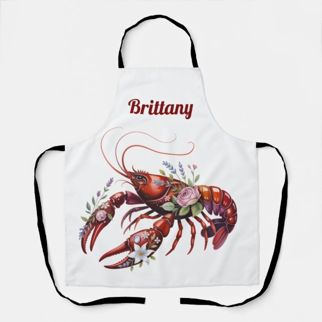 Floral Lobster Crawfish Art Custom Apron (Front)