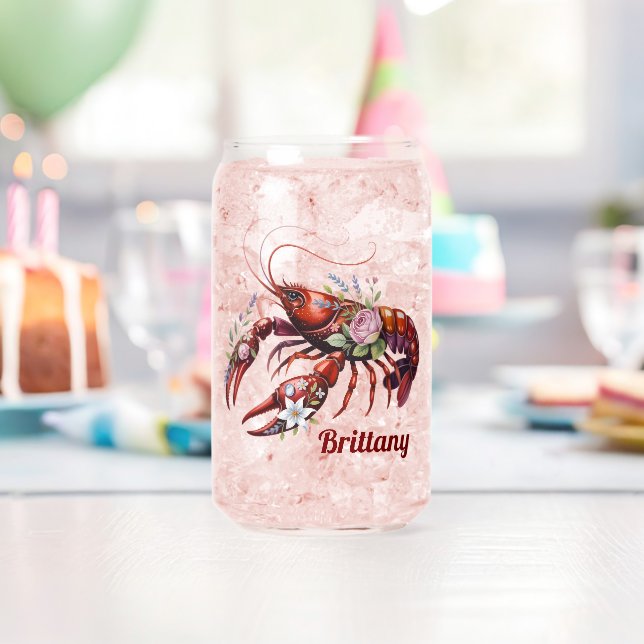 Floral Lobster Crawfish Art Custom Can Glass (Insitu (Birthday))