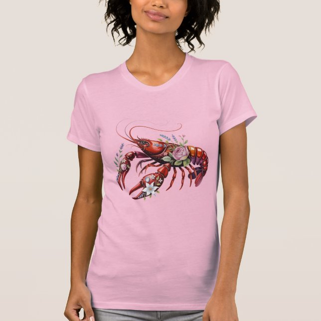 Floral Lobster Crawfish Art  T-Shirt (Front)