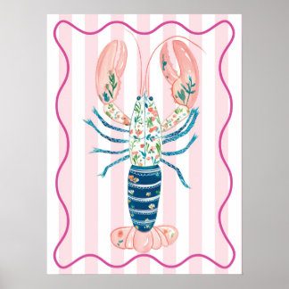 floral lobster funky wall art poster