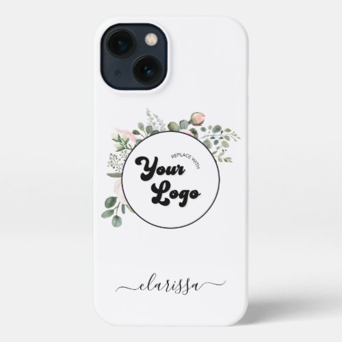 Floral Logo Custom Company Business  Name Elegant iPhone 13 Case