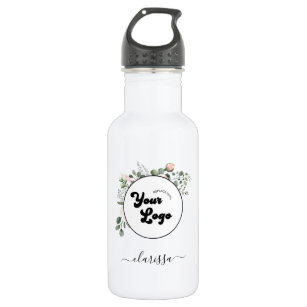 Floral Logo Custom Company Business & Name Elegant Stainless Steel Water Bottle